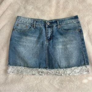 Denim Mini Skirt with Sequin Trim